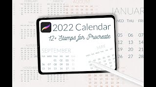 2022 Calendar grid stamps for Procreate [upl. by Lrem15]