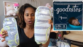 UNBOXING Goodnites XL Mini Goodnites GIVEAWAY RULES COMING SOON [upl. by Arramas]