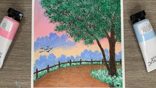 Sunset Painting  Acrylic Painting Sunset Scenery  Acrylic Painting for Beginners art video [upl. by Amorette181]