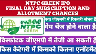 NTPC GREEN ENERGY IPO FINAL DAY SUBSCRIPTION AND ALLOTMENT CHANCES GMP🚀KYA LISTING GAIN 🚀🚀 15🔥 [upl. by Zaob849]