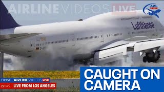 Boeing 747 bounces on LAX runway during hard landing [upl. by Eeslehc384]