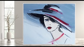 Abstract Painting  A minimalist portrait  Lady with Hat  Acrylic MariaArtHome [upl. by Chitkara]