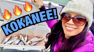 STACYS FIRST KOKANEE LIMIT 🔥  Winter Kokanee Salmon Fishing on Bullards Bar with Rustic Rob 🎣🐟 [upl. by Ayahsey]