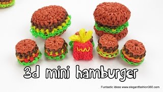 Rainbow Loom 3D Mini Hamburger CharmLoomless  How to Loom bands tutorial [upl. by Ayimat505]