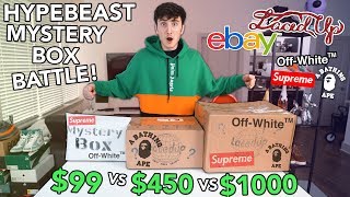 ULTIMATE HYPEBEAST MYSTERY BOX BATTLE 99 VS 450 VS 1000 [upl. by Isidore]