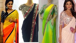 Plain Georgette sarees with mirror work blouse designs [upl. by Assirahc]