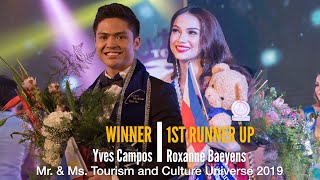 WINNER amp 1ST RUNNER UP  Mr amp Ms Tourism and Culture Universe 2019 [upl. by Eemyaj]