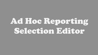 Ad Hoc Reporting  Selection Editor [upl. by Alleunam]