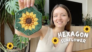 🌻 HEXAGON SUNFLOWER GRANNY SQUARE  beginner friendly stepbystep crochet pattern [upl. by Bernie273]