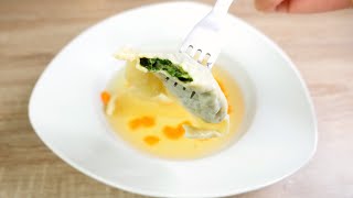 Spinach Maultaschen in clear soup German Ravioli German recipe 35 德国菠菜饺子 [upl. by Olsewski]