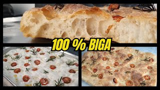 Focaccia con 100 biga y 80 hidratación [upl. by Drofkcor]