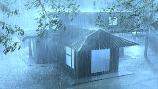 Sleep Well with Super Large Rain Real Thunder Sounds Strong wind Gusts on Tin Roof at Stormy Night [upl. by Namlaz]