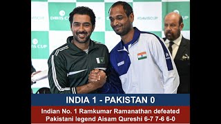 India vs Pakistan Davis Cup Ramkumar Ramanathan vs Aisam Qureshi [upl. by Lynnworth773]