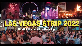 Las Vegas Strip firework show at Caesars Palace volcano show walk around 4th of July 4k [upl. by Sileas8]