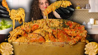 MASSIVE DESHELLED SEAFOOD BOIL DRENCHED IN CREAMY GARLIC SAUCE  COLOSSAL KING CRAB LEGS MUKBANG [upl. by Yasnil]