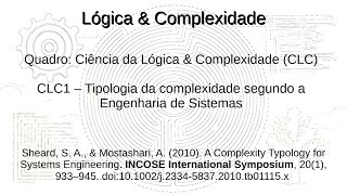 CLC1  A tipologia da complexidade segundo a Engenharia de Sistemas [upl. by Screens]