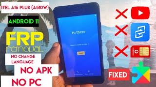 Itel A510w A16 Plus Frp Bypass Android 11itel A16 Plus a510w Google Account Remove Without Pc [upl. by Rosenblum]