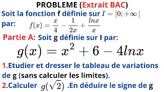 ÉTUDE DUN PROBLEME TYPE Bac  Fonction avec Logarithme Népérien et Calcul de Primitive et dAire [upl. by Yanat]