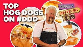 Top 5 MostINSANE Hot Dogs Guy Fieri Has Tried on Diners DriveIns and Dives  Food Network [upl. by Mloc]