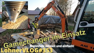 LohnerVLOG353 Holz spalten mit Lasco Kegelspalter am Minibagger I Kohlebürsten bei Makita tauschen [upl. by Ahsotan]