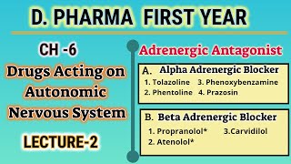 Adrenergic AntagonistDrugs acting on ANSCH6L2Pharmaceutical chemistryDPharmFirst Year [upl. by Arber]