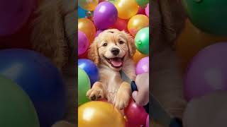 Golden Retriever Puppy Surrounded By Balloons [upl. by Erik]