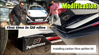 installing ABS carbon fibre SPLITTERS KIT 😍 on i20 Nline 2022 letest model  full VLOG ❤️JDM STYLE [upl. by Sikes]