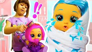 Family Fun with Baby Born Dolls Caring Feeding and Playing with Cry Babies [upl. by Lenej]