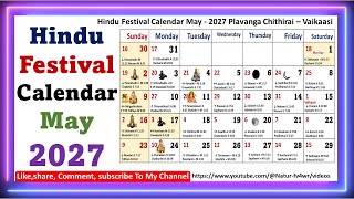 Hindu Festival Calendar May 2027 Plavanga Chithirai – Vaikaasi [upl. by Lionel]