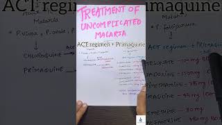 Treatment Of Uncomplicated Malaria  quickrevision ytshorts pharma mbbs [upl. by Raymund]