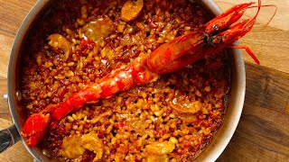 Seafood Paella with Red Prawn Sea Urchin amp Squid [upl. by Attiuqihc]