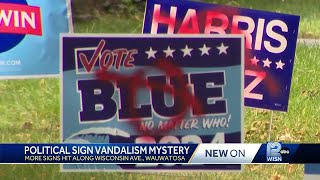 Wauwatosa police seek vandal in damage to political signs [upl. by Ahsieker]