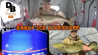 EARLY ICE with GARMIN LIVESCOPE  Round Lake Fishing [upl. by Asseralc]