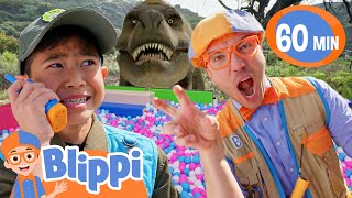 Blippi amp Ashers Big Dinosaur Adventure  Indoor Playground  TRex Ranch Dinosaur Videos for Kids [upl. by Annait535]