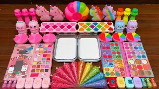 PINK vs RAINBOW GLITTER PIPING BAGS 💝🌈I Mixing random into Glossy Slime I Satisfying Slime 594 [upl. by Ehcram]