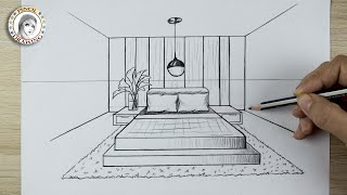 How to Draw a Bedroom in 1Point Perspective  perspective drawing  drawing room  رسم  مظور [upl. by Zoltai]