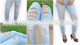 How to make Ripped Jeans  Distressed jeans DIY [upl. by Nhguaved]