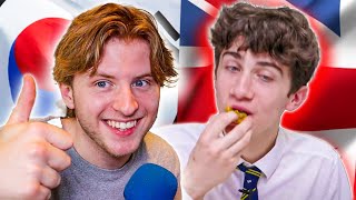 College Students Reacts to British High Schoolers try Korean Chicken for the First Time [upl. by Aicenra]