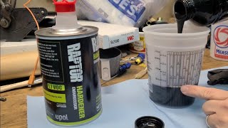 Spraying Raptor Liner through cheap HVLP gun Awesome results [upl. by Treharne]