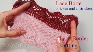 Lace Bordüre stricken und anstricken  Knitting on Lace Border 4 [upl. by Yattirb]