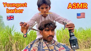 ASMR youngest barber in the world 🌎 fast and aggressive haircut [upl. by Bernadine]