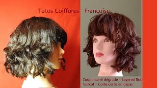 Coupe carré dégradé et Frange  Bob haircut with layers  Corte de pelo corto en capas con Flequillo [upl. by Llehsam]