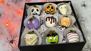 Halloween Chocolate Covered Strawberries 8 Different Patterns Halloween Treats [upl. by Ahtennek226]