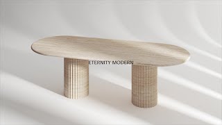 Cava Fluted Oval Beige Travertine Dining Table  Modern Furniture [upl. by Gennie]