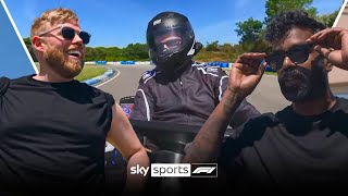 Damon Hill takes on Rob and Romesh in HILARIOUS GoKart race 😂  Rob amp Romesh vs F1 [upl. by Ddene]