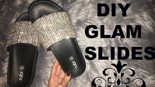 DIY GLAM SLIDES  RHINESTONE SLIDES [upl. by Cesaro]