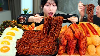 ASMR MUKBANG 직접 만든 불닭 짜장 버섯 양념치킨 소세지 먹방 amp 레시피 FRIED CHICKEN AND FIRE NOODLES EATING [upl. by Roeser911]