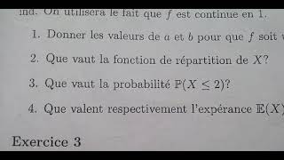 Exercice corrigé de probabilité et de statistiquevariables aléatoire continue ou à densité [upl. by Hannahc19]