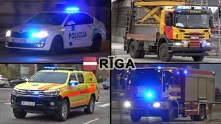 Police cars Fire Trucks and Ambulances responding in Latvia [upl. by Eikceb]