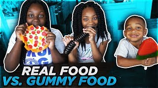 REAL FOOD VS GUMMY FOOD EXTREME  GROSS GIANT CANDY CHALLENGE  DJS CLUBHOUSE [upl. by Ikkir]